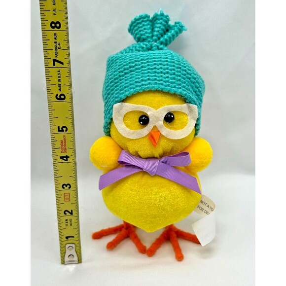 LITTLE HIPSTER CHICKEN~Decorative 7" Plush Figure w Glasses & Beanie Hat~ EASTER - Picture 9 of 10
